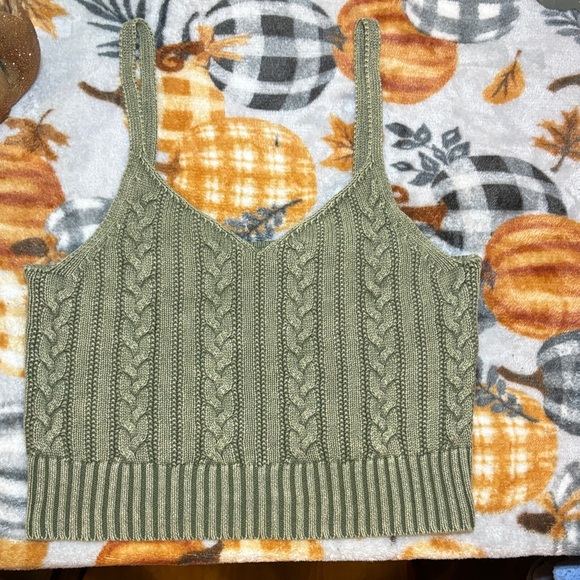 American Eagle Outfitters Tops - American Eagle Outfitters Sage Green Cable Knit Tank Top